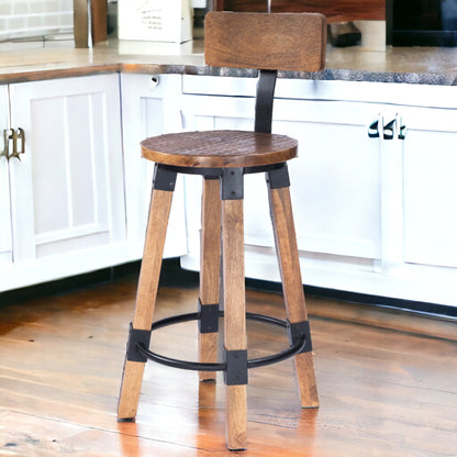 28" Brown And Natural Iron Bar Chair