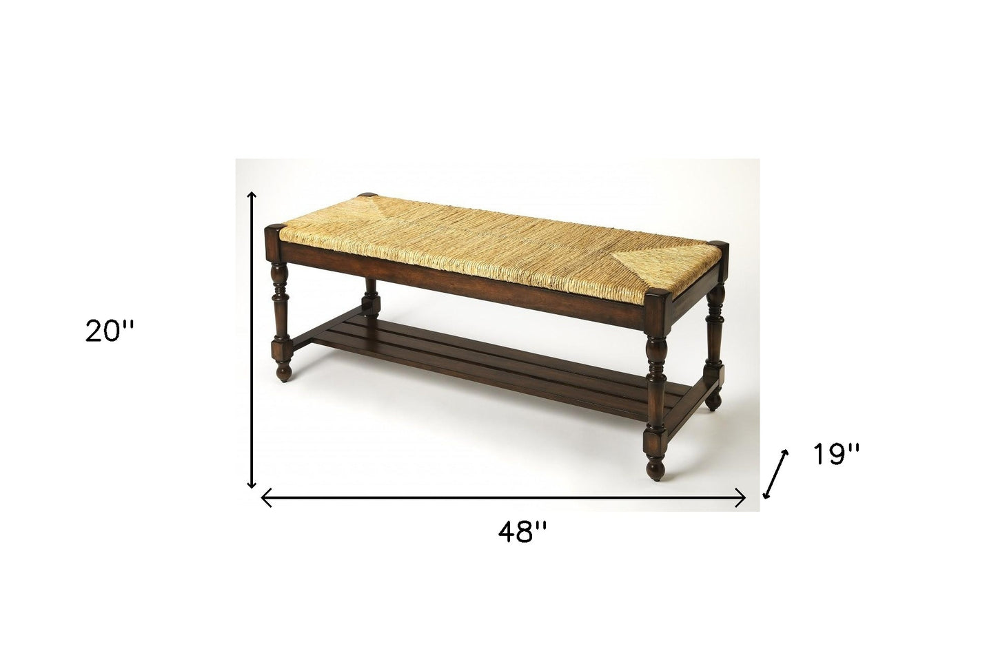 48" Natural and Brown Distressed Wicker Bench