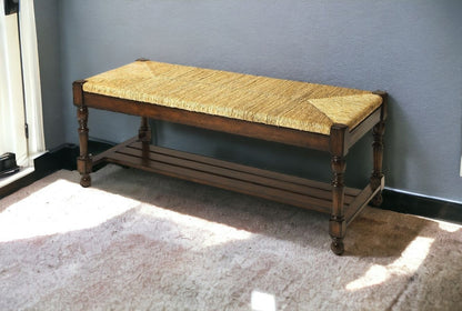 48" Natural and Brown Distressed Wicker Bench