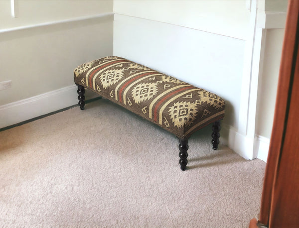 48 Brown Upholstered Wool Southwest Distressed Bench