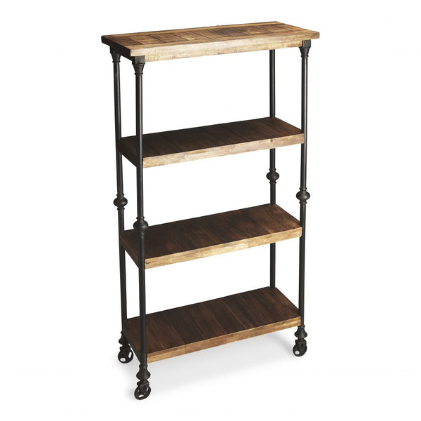 62 Wood Brown Iron Three Tier Standard Bookcase