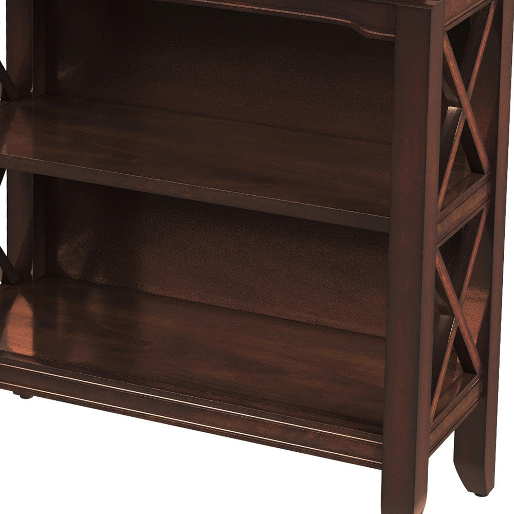 30" Brown Wood Two Tier Bookcase