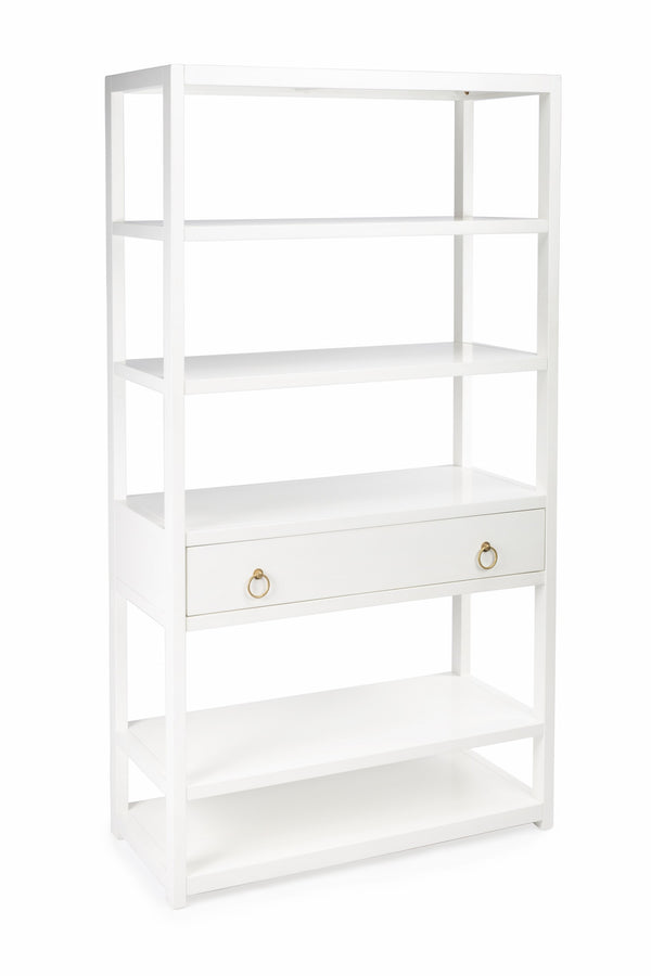 70 White Five Tier Standard Bookcase With One Drawer