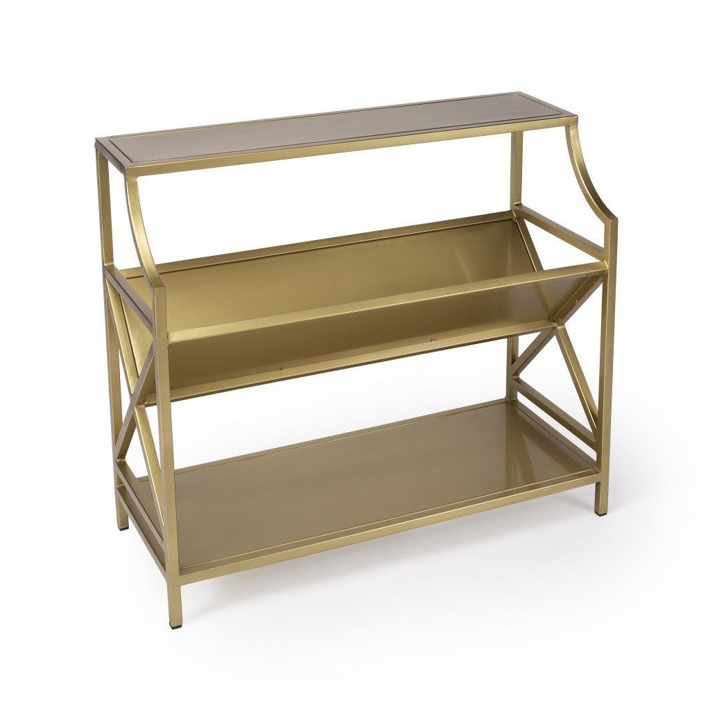 32" Gold Iron Two Tier Standard Bookcase