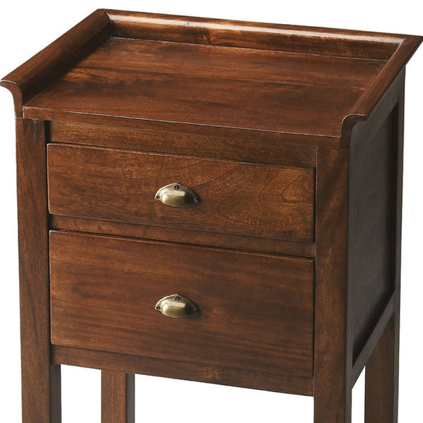 30 Brown Solid Wood End Table With Two Drawers