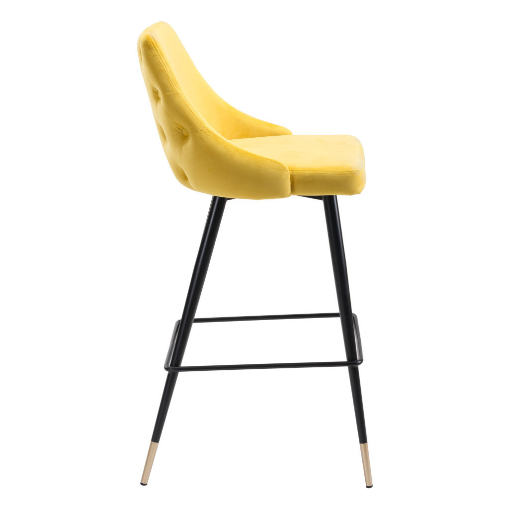 30" Yellow And Black Steel Low Back Bar Height Bar Chair