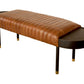 Warm Brown Leather And Solid Wood Bench