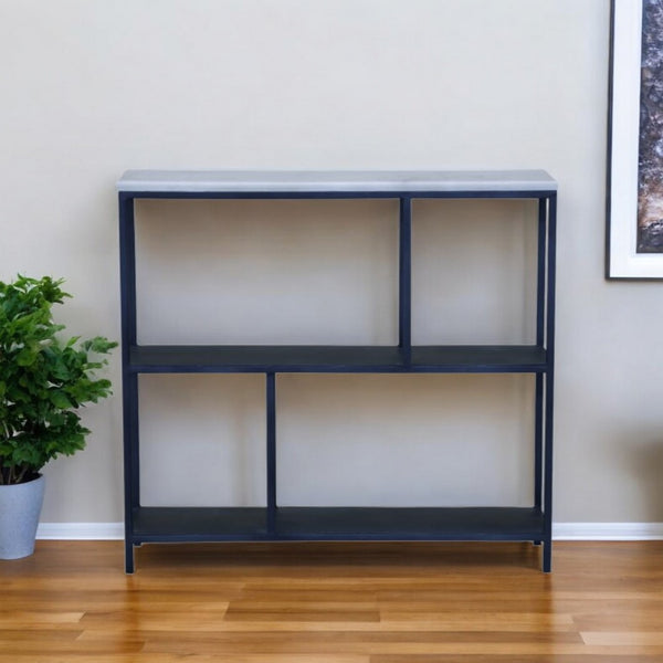 30 Black and White Iron Three Tier Geometric Bookcase