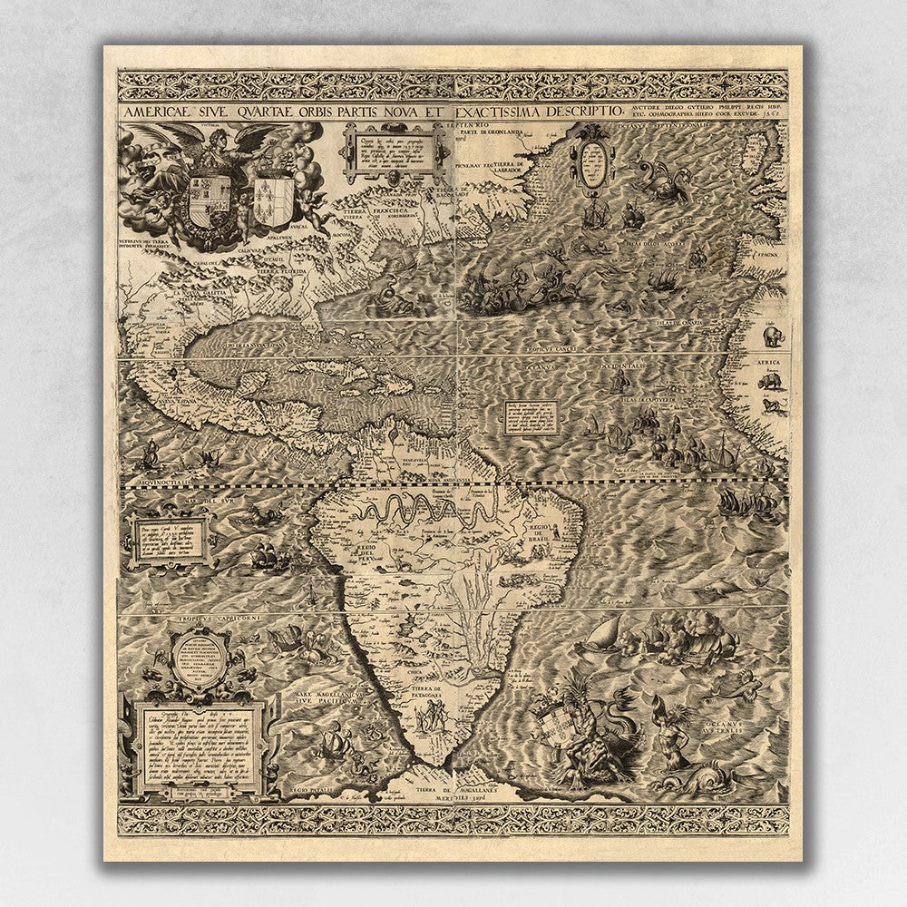 20" X 24" Vintage 1562 Map Of Early Americas Wall Art