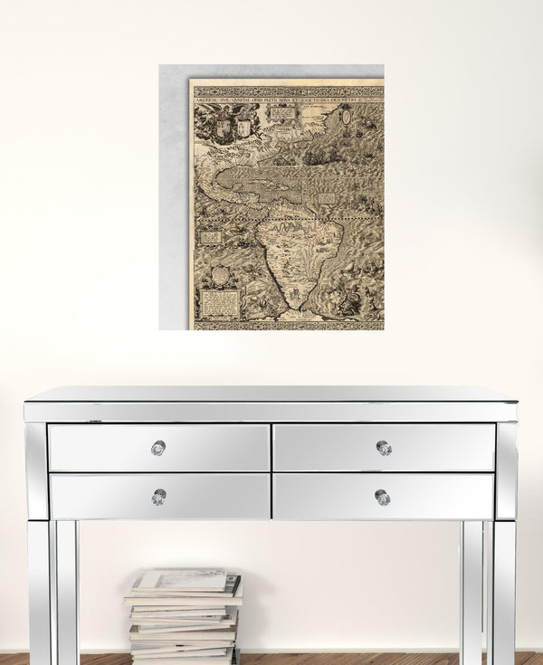 20 X 24 Vintage 1562 Map Of Early Americas Wall Art