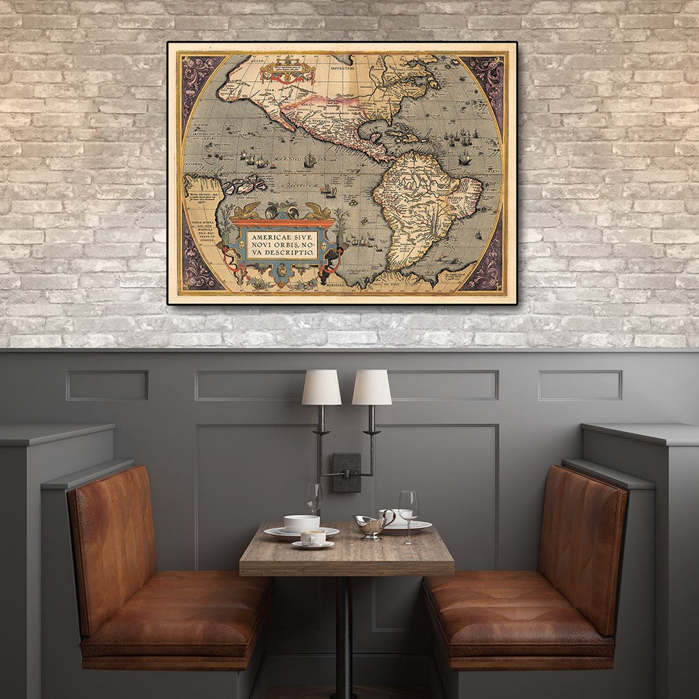 Vintage 1598 Map Of The Americas Unframed Print Wall Art