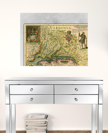 20" X 28" Map Of Virginia C1627 Vintage  Poster Wall Art