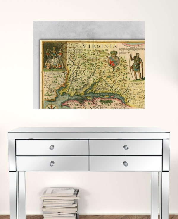 20 X 28 Map Of Virginia C1627 Vintage  Poster Wall Art