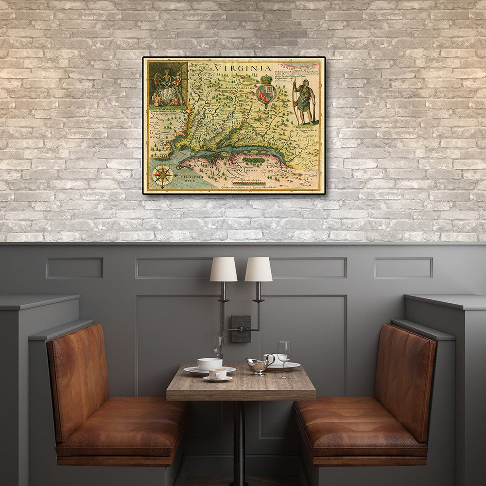 20" X 28" Map Of Virginia C1627 Vintage  Poster Wall Art