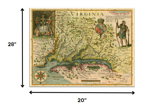 20" X 28" Map Of Virginia C1627 Vintage  Poster Wall Art