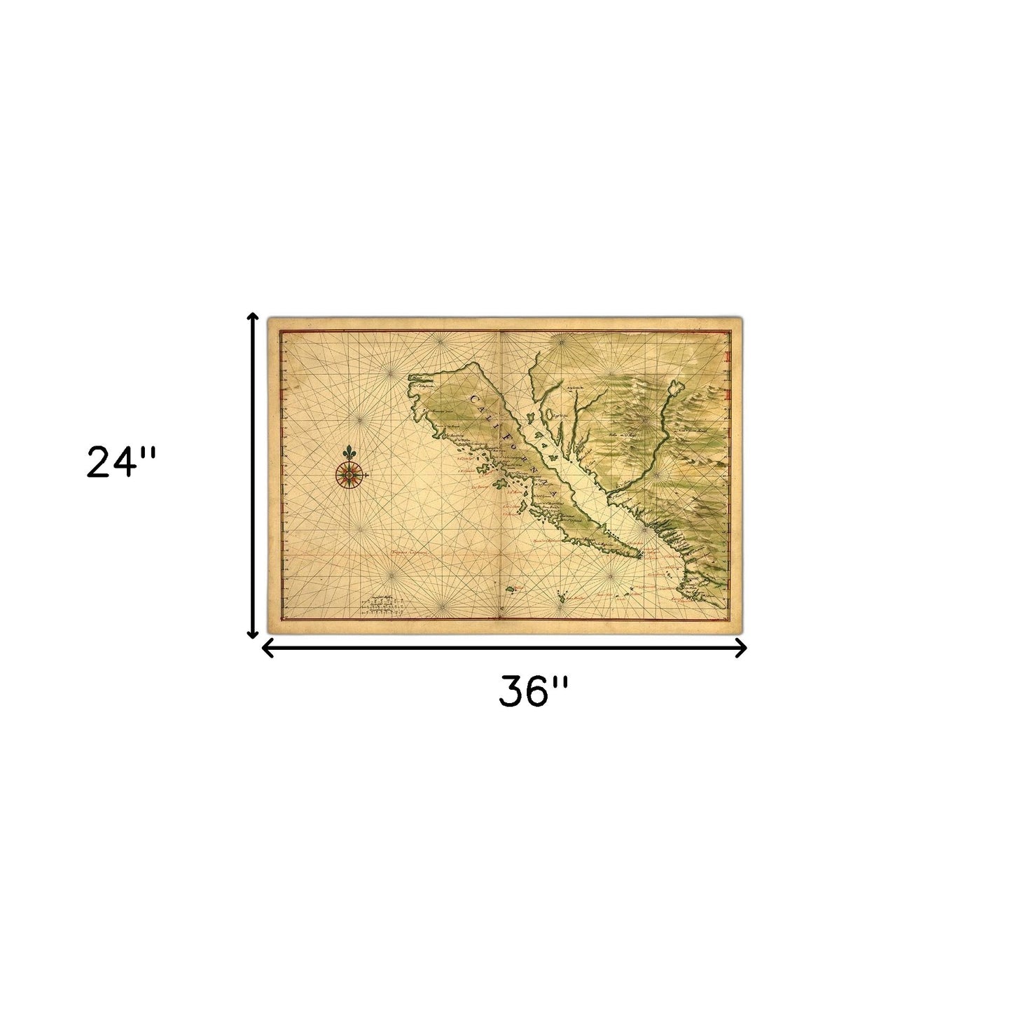 20" X 30" California As An Island C1650 Vintage Map Wall Art