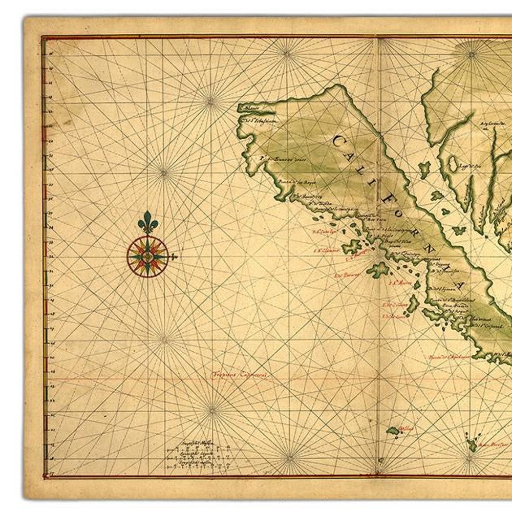 20" X 30" California As An Island C1650 Vintage Map Wall Art