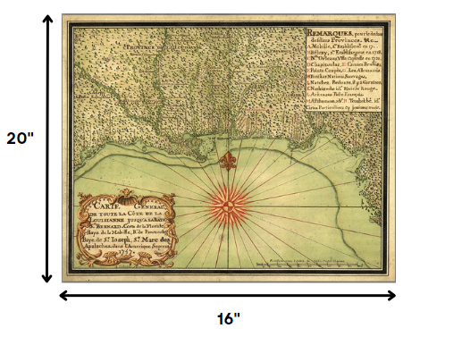 24" X 30" C1747 Map Of The Gulf Coast Vintage  Poster Wall Art