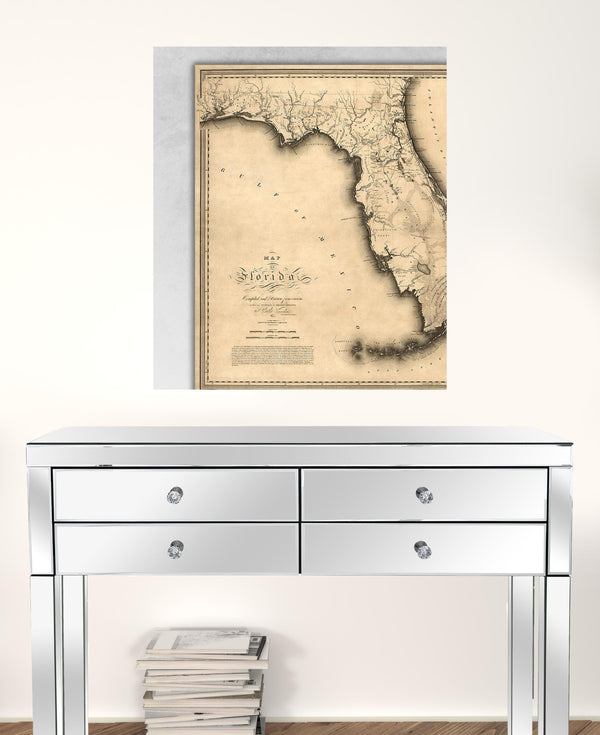 24 X 28 C1823 Early Map Of Florida  Vintage  Poster Wall Art