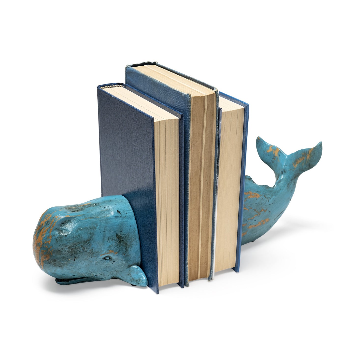 Rustic Aqua Blue Whale Shaped Bookends