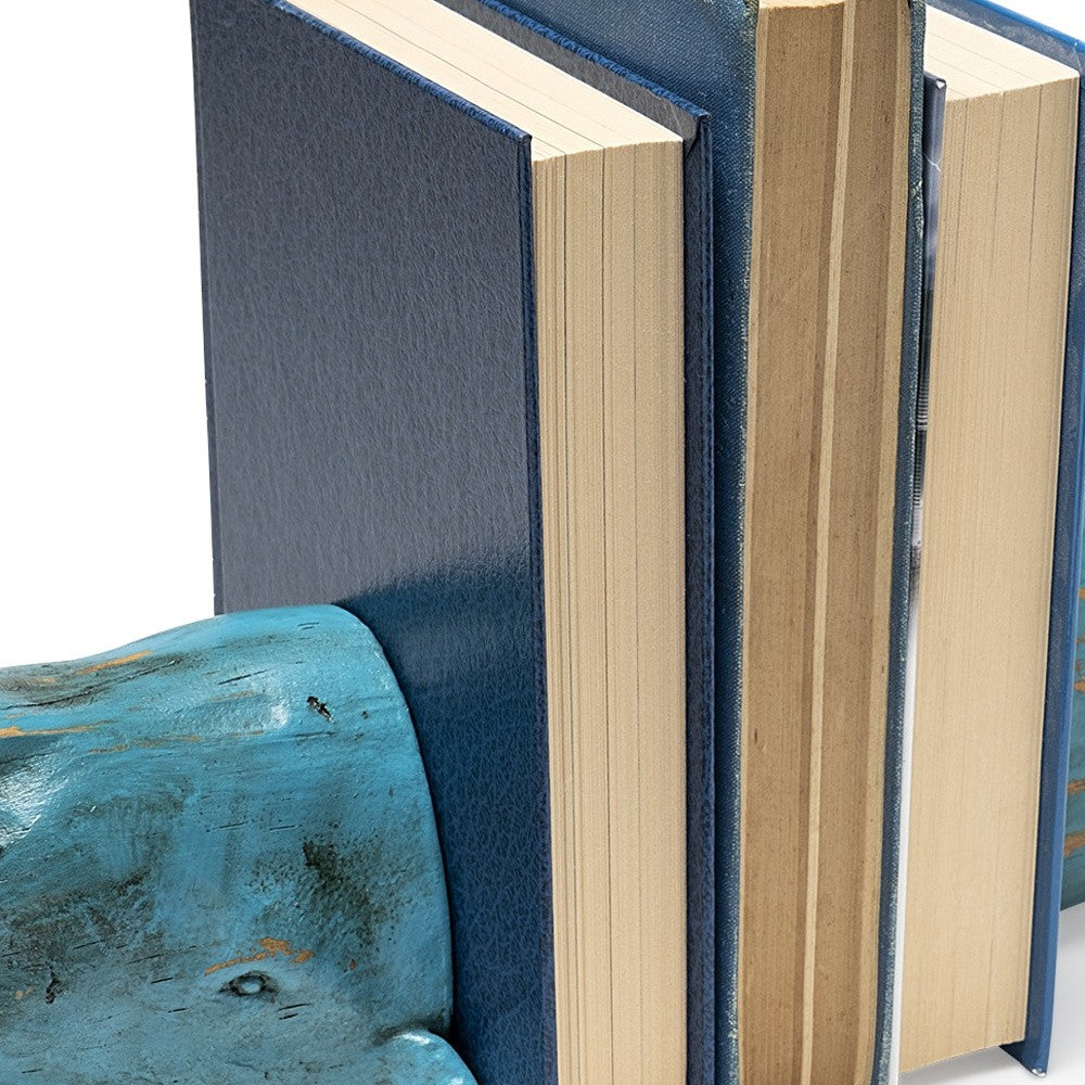 Rustic Aqua Blue Whale Shaped Bookends