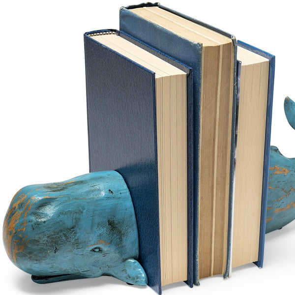 Rustic Aqua Blue Whale Shaped Bookends