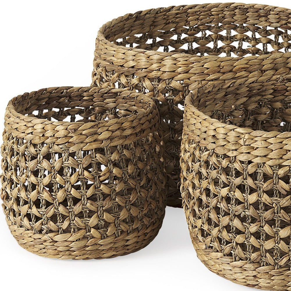 Set Of Three Round Wicker Baskets