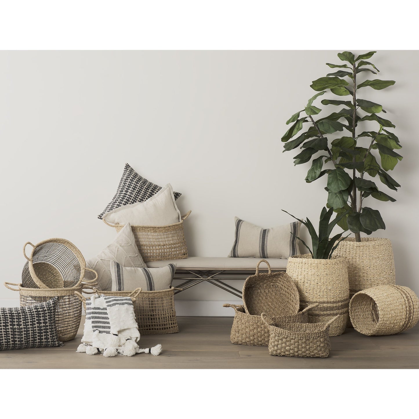 Set Of Two Brown Wicker Storage Baskets