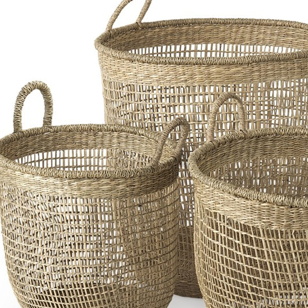 Set Of Three Round Wicker Storage Baskets