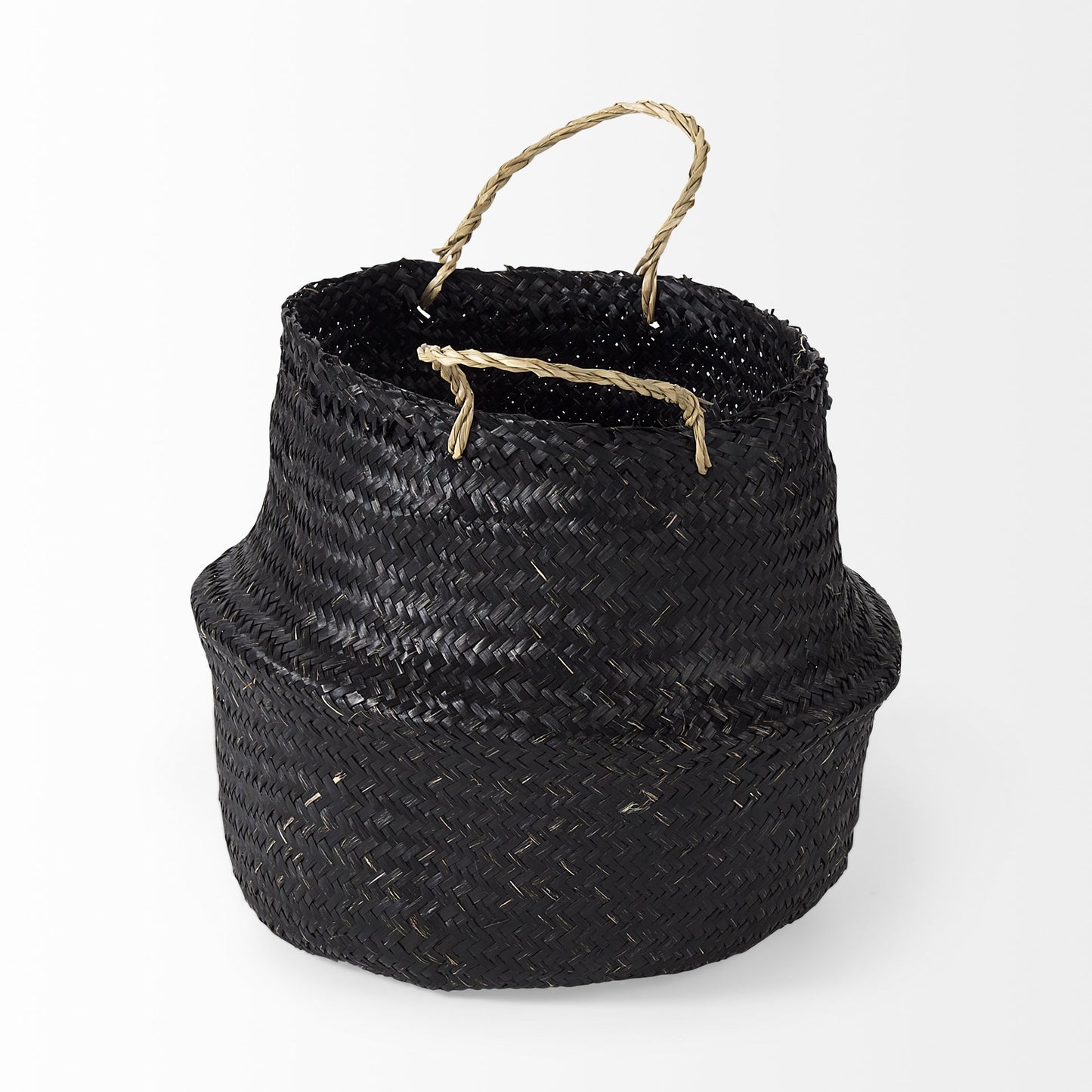 Set Of Three Black Wicker Storage Baskets