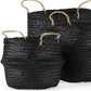 Set Of Three Black Wicker Storage Baskets