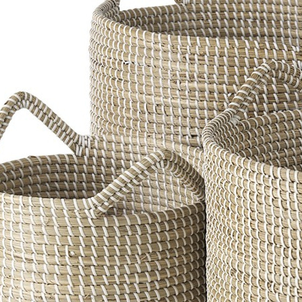 Set Of Three Beige And White Storage Baskets