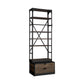 94" Black Distressed Iron and Solid Wood Five Tier Bookcase with Two Drawers