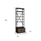 94" Black Distressed Iron and Solid Wood Five Tier Bookcase with Two Drawers