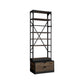 94" Black Distressed Iron and Solid Wood Five Tier Bookcase with Two Drawers