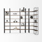 90" Brown Iron and Solid Wood Six Tier Bookcase