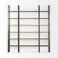 90" Brown Distressed Metal and Solid Wood Six Tier Bookcase