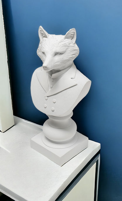 13" White Resin Fox Bust Tabletop Sculpture