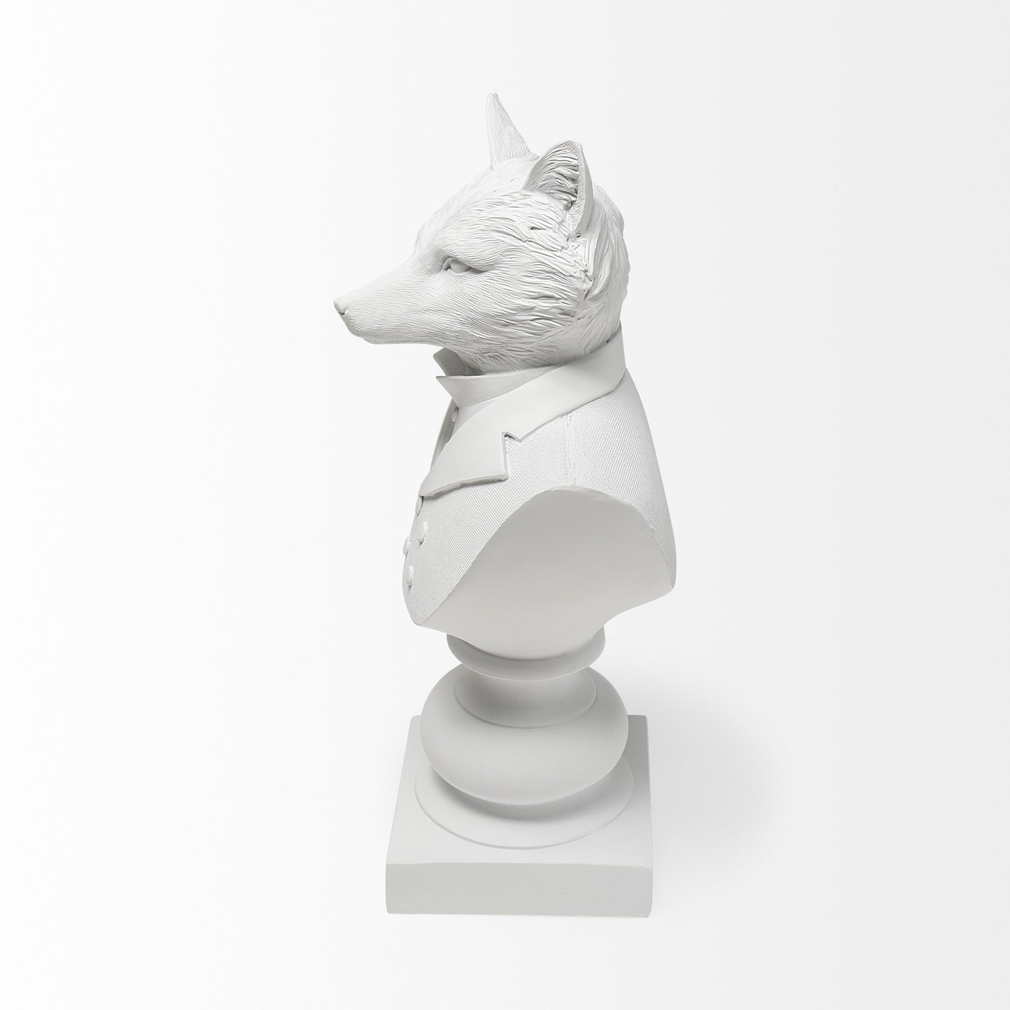 13" White Resin Fox Bust Tabletop Sculpture