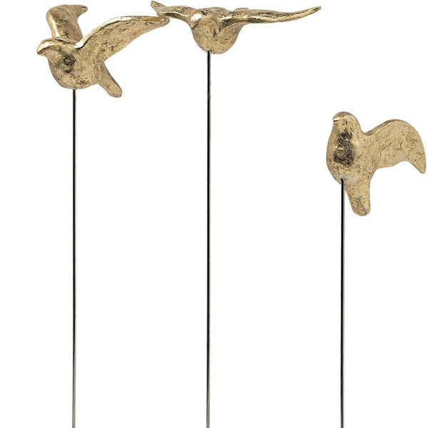 Set Of Three Gold Bird Sculptures