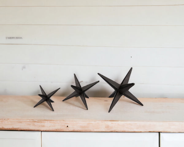 Set of Three Black Cast Iron Star Tabletop Sculptures