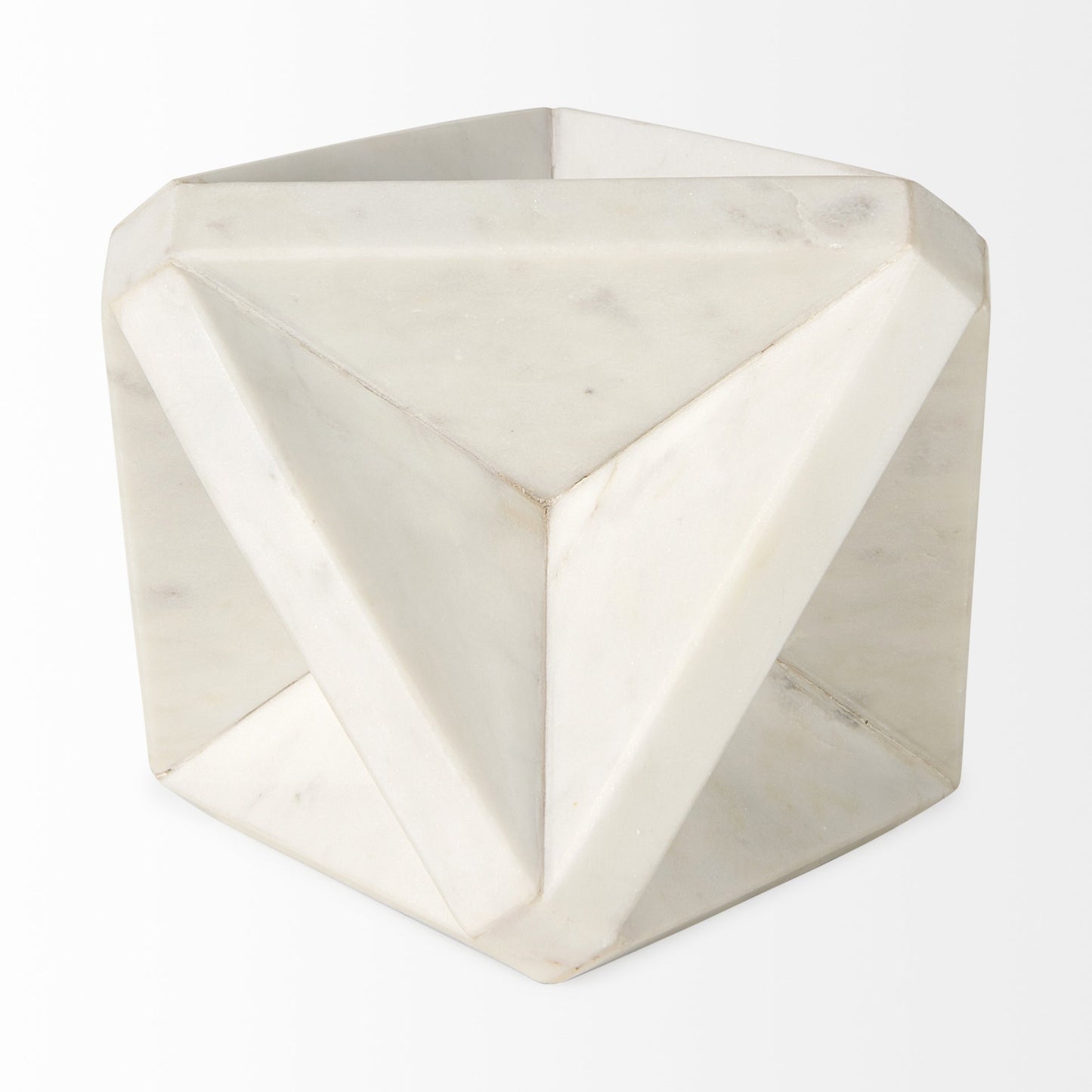 White Marble Geometric Square Sculpture