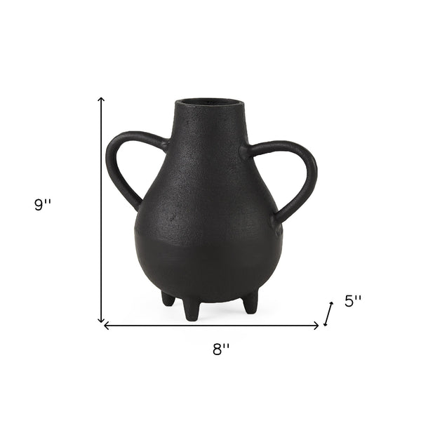 Black Matte Metal Two Handle Vase