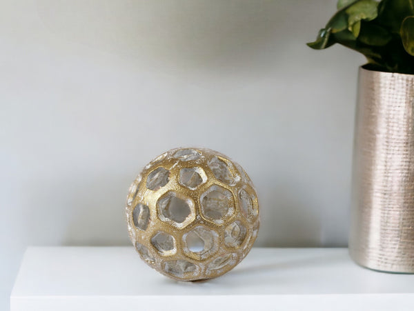 3 Gold Metal Decorative Orb Tabletop Sculpture