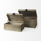 Set Of Two Brown Wooden Boxes With Metal Detailing