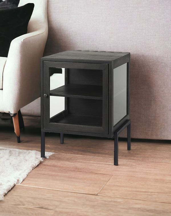 26 Black And Brown Solid Wood Square End Table