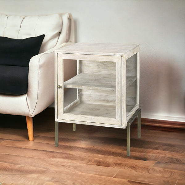 24 Beige Solid Wood Square End Table