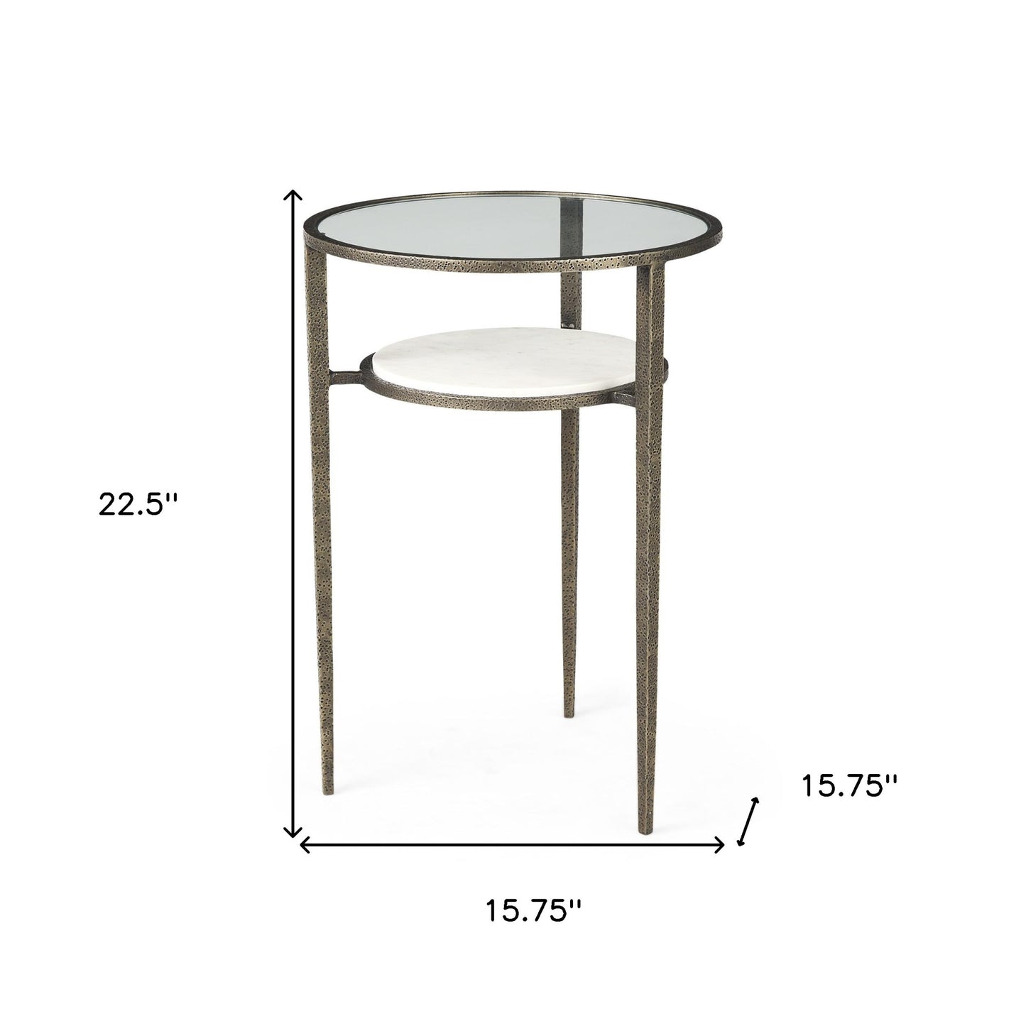 23" Bronze And Clear Glass Round End Table With Shelf