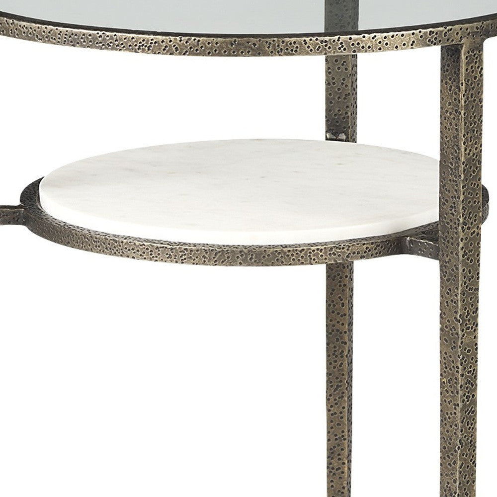 23" Bronze And Clear Glass Round End Table With Shelf