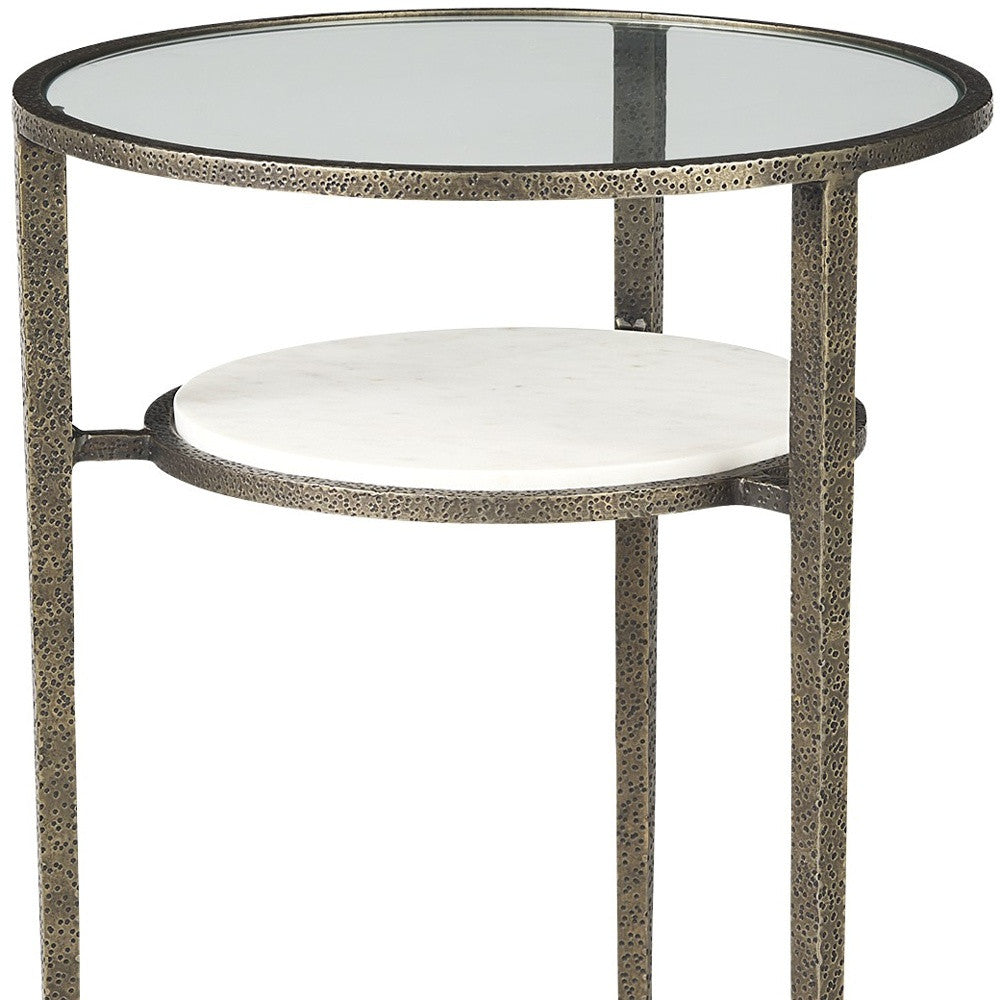 23" Bronze And Clear Glass Round End Table With Shelf